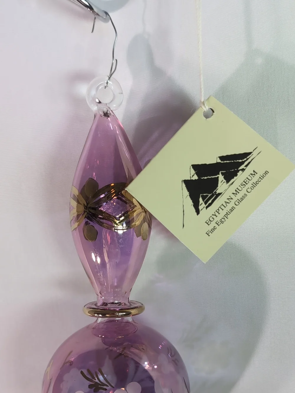 Egyptian Museum Christmas Ornament - Mauve Purple Pink Blown Glass 24K Gold Trim